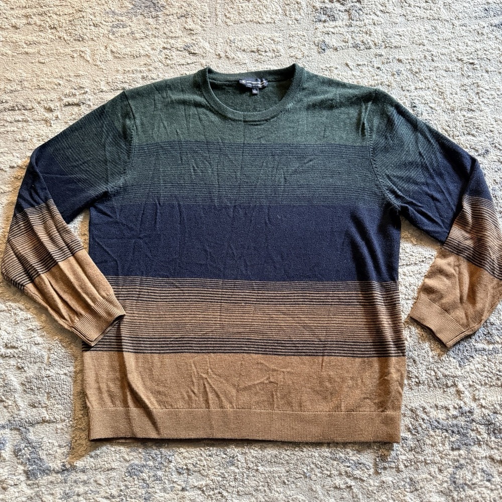 Hart Schaffner Marx Merino Wool Sweater Mens XL Colorblock Stripe Crewneck Soft